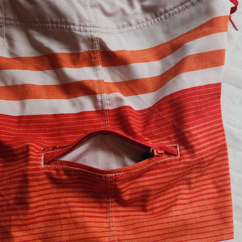 Men's O'Neill Hyperfreak, Summer, Beach Red and Orange Striped Swim Shorts